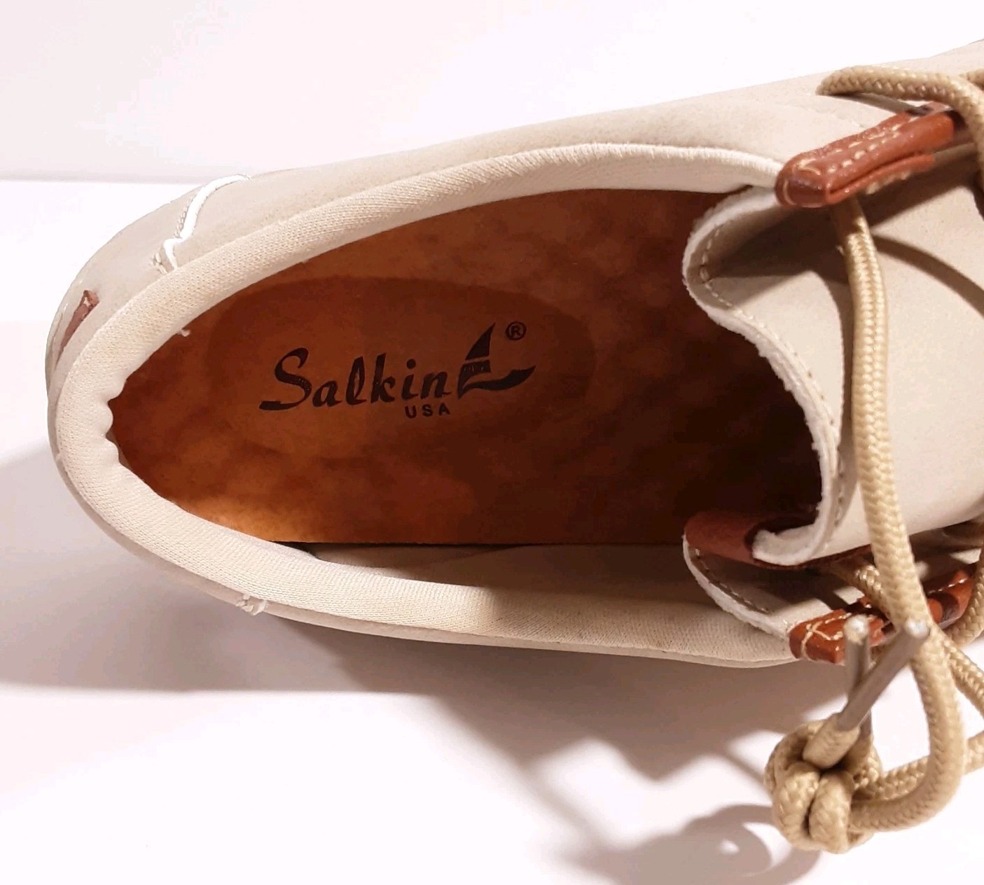 Salkin Women’s Driving Shoes Loafer Slip On Light Beige Nubuk Leather Women’s 10