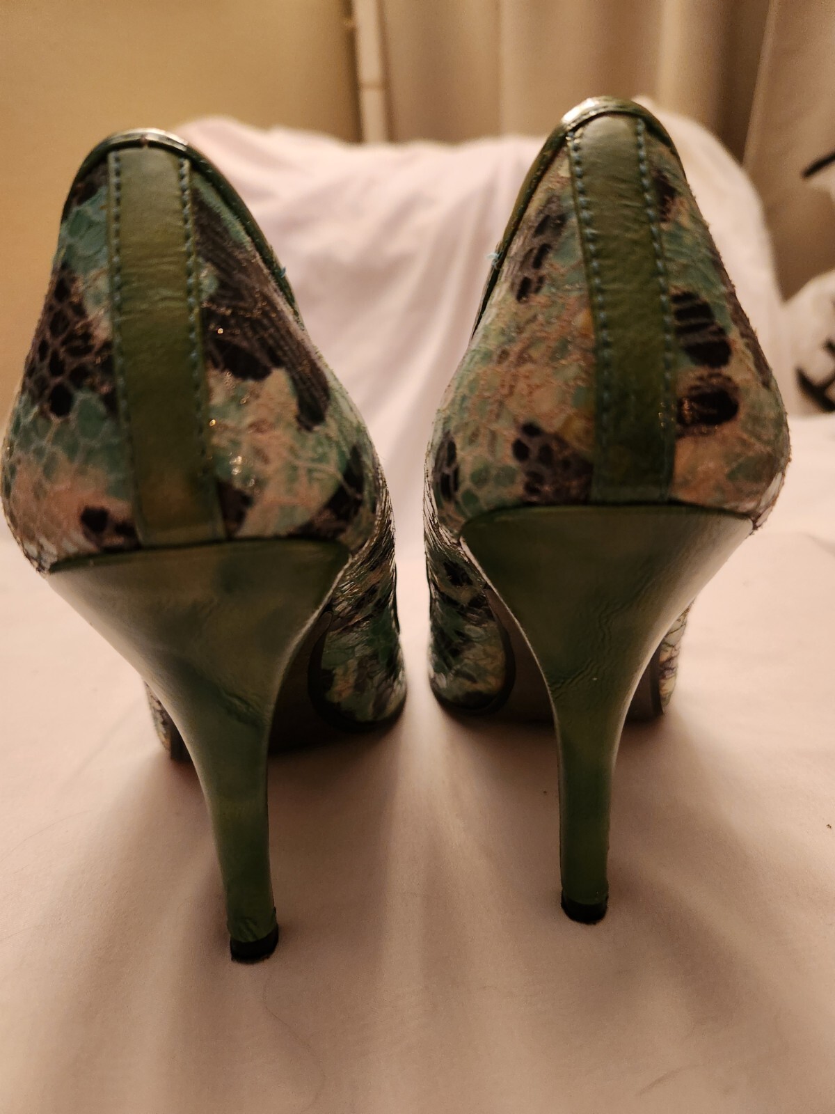 Naughty Monkey 7 Green And Blue W/ Black Leopard Print & Gold Sparkle Pumps