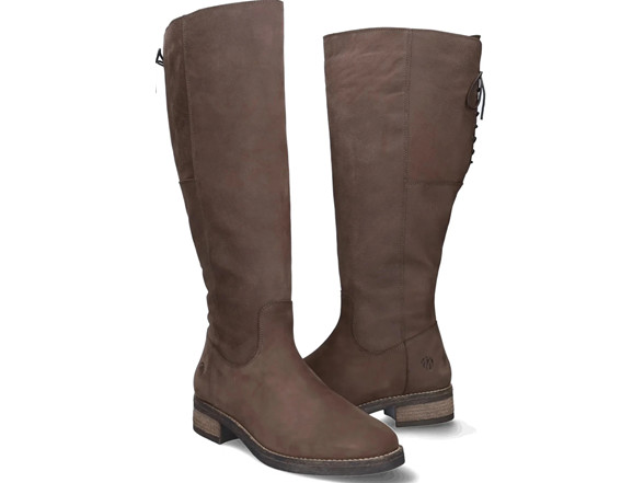 Womens Nubuck Leather Knee High Boots Expresso Brown Lace Back Zip New In Box
