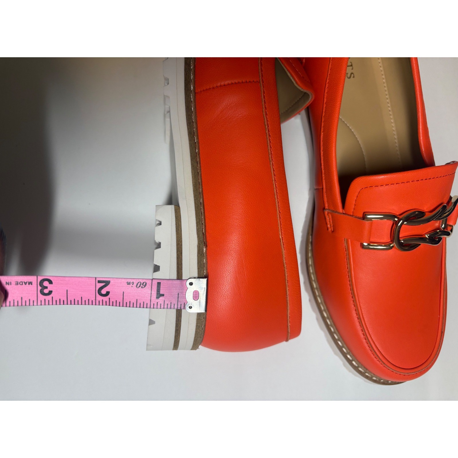 Talbots NWT Laura Link Leather Loafers Bright Tangerine Orange Gold Chain 8.5M