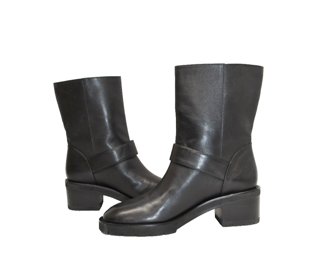 NEW $700 STUART WEITZMAN Boulevard Moto Boots Leather Black Chunky 7.5 US (A4)