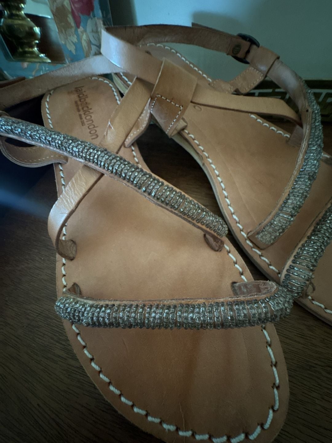 Laidback London Handmade Leather Beaded Flat Sandals