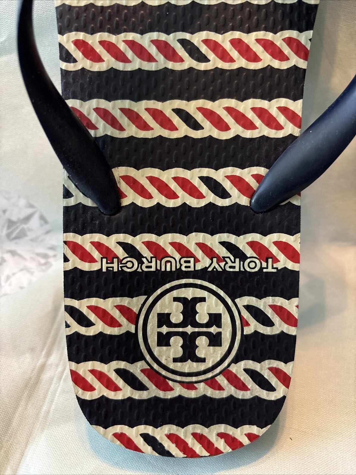 TORY BURCH Signature Red/white/blue Flip Flop Sandals Sz 9 Left Sz 10 Right