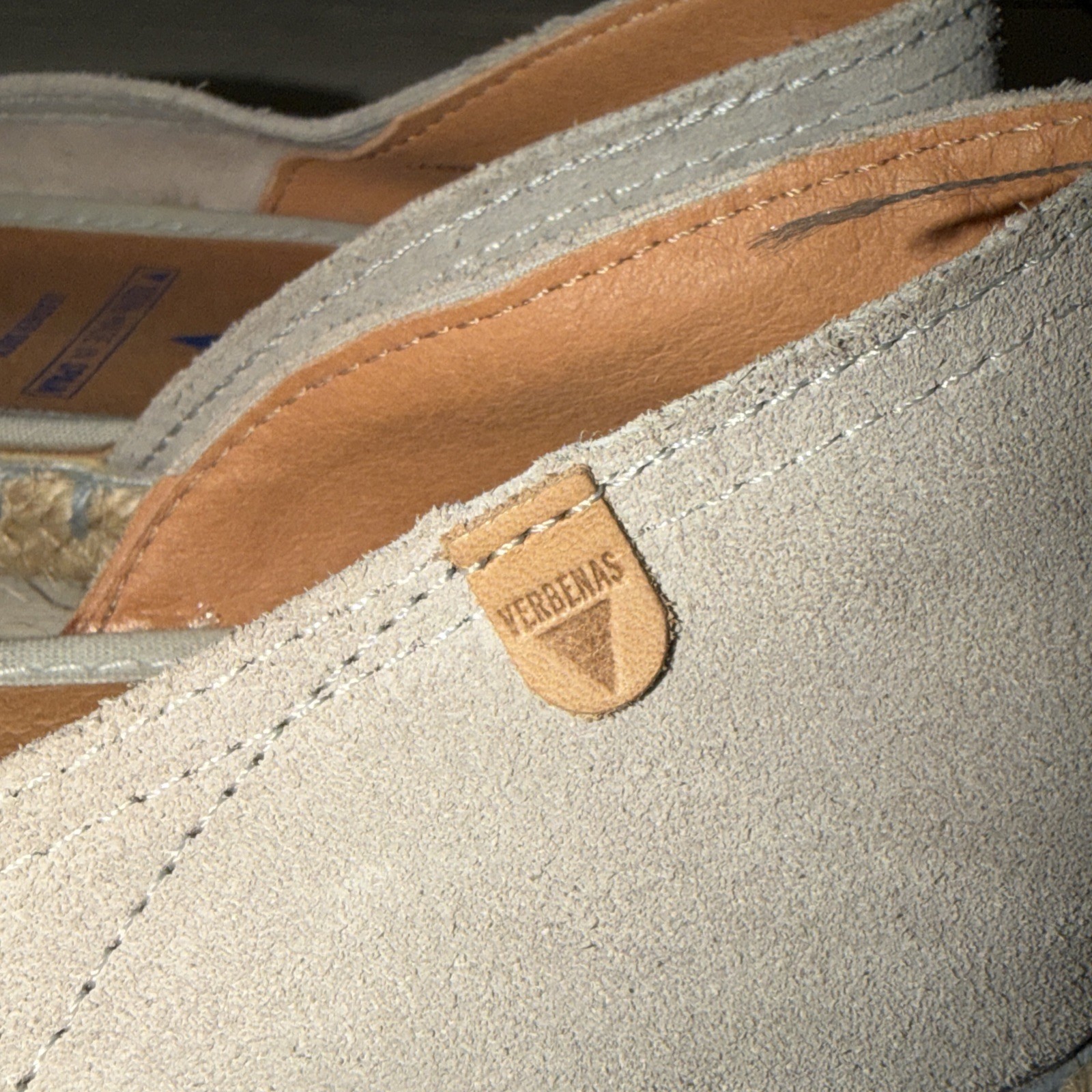 Verbenas Cruz Peep Toe Suede Leather Flats Taupe Espadrille Shoes EU 37 US 7 6.5