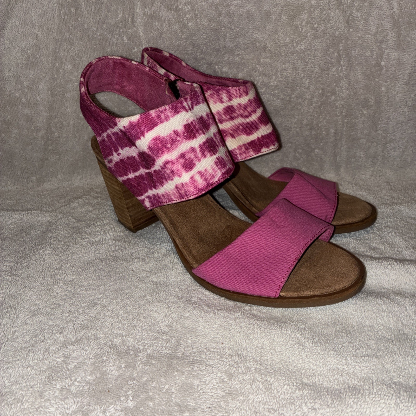 Toms Majorca Pink Tie Dye Cut Out Block Heel Sandals Zip Sides Sz 10 Boho Hippie