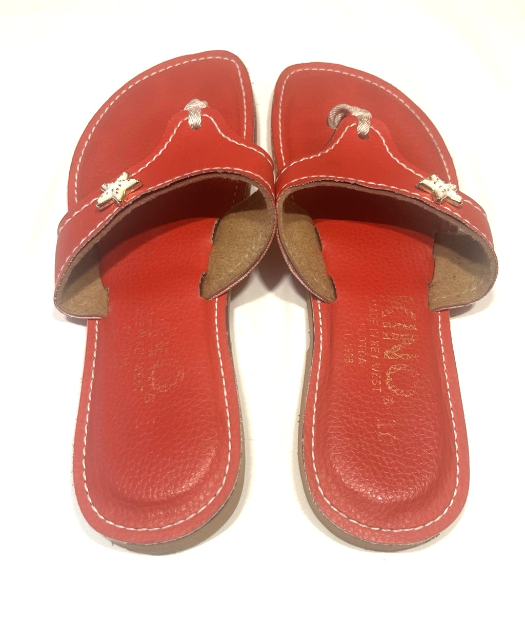 KINO Key West Vintage Red Natural Leather Thong Flip Flop Sandals Charm Size 10