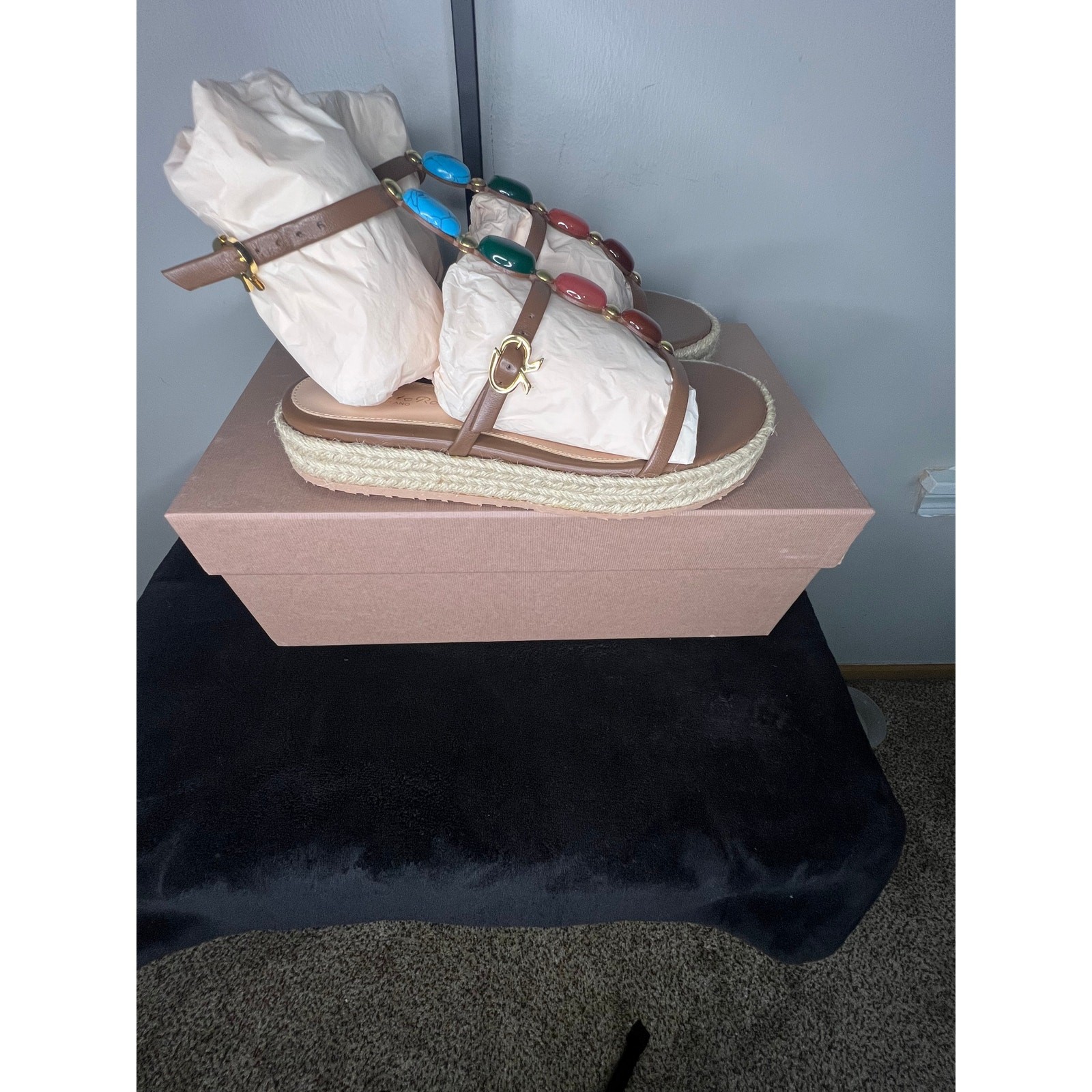 Gianvito Rossi Shanti Beach Sandals 36 Tan Leather Jeweled Platform NIB