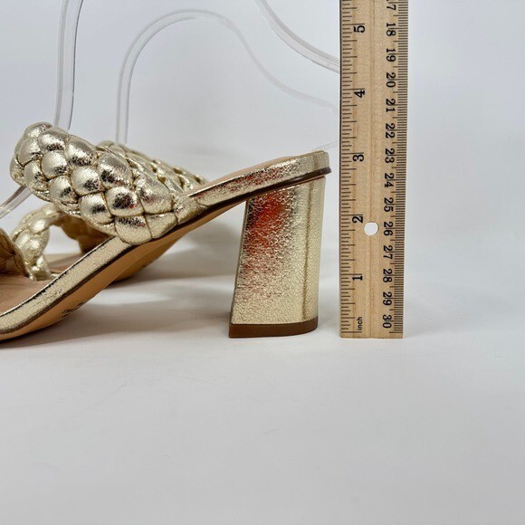 Sincerely Jules IRIS Braided Sandal Metallic Gold Square Toe Slip On Heel 7.5