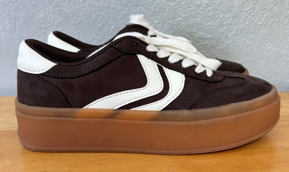 Madden NYC Women Size 7 Dark Brown Sneakers Platform Shoes With White Details