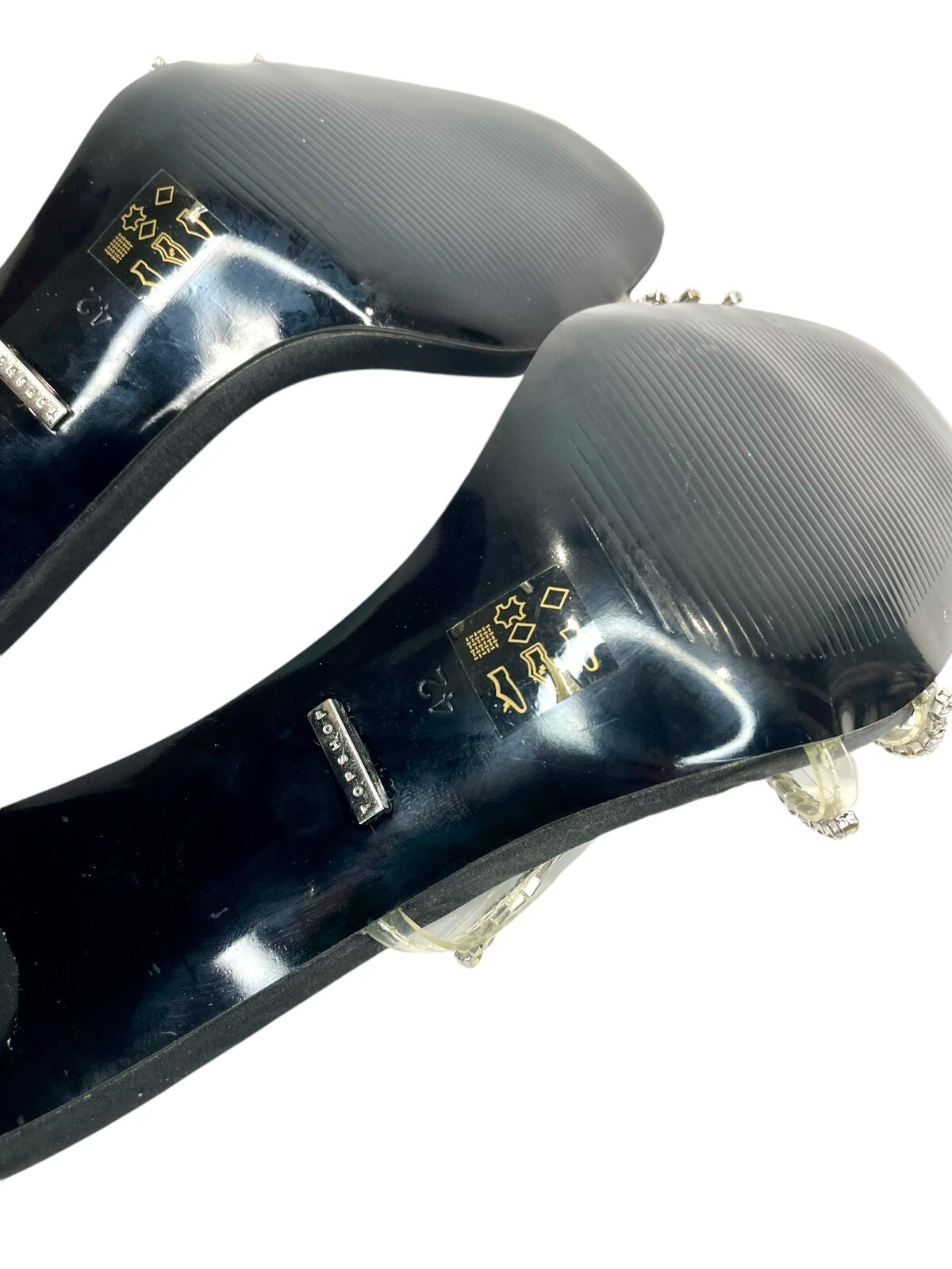 Topshop Black Satin Block Heel Rhinestones Embellished Straps SZ 42 EU NEW SH03