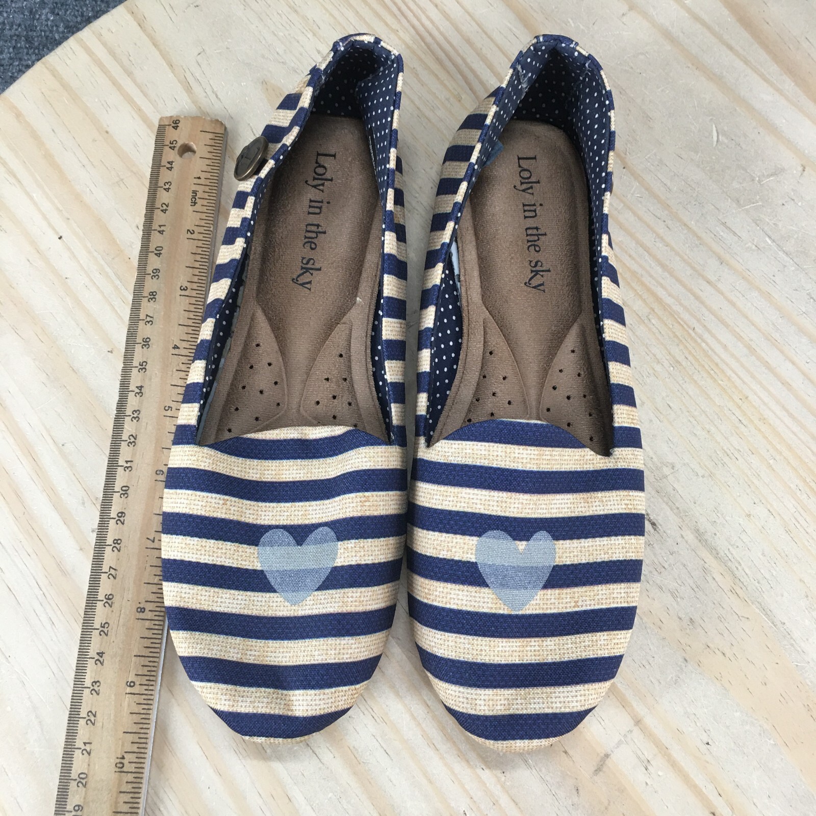 Loly In The Sky Shoes Womens 9 Ballet Flats Blue Yellow Striped Casual Slip On