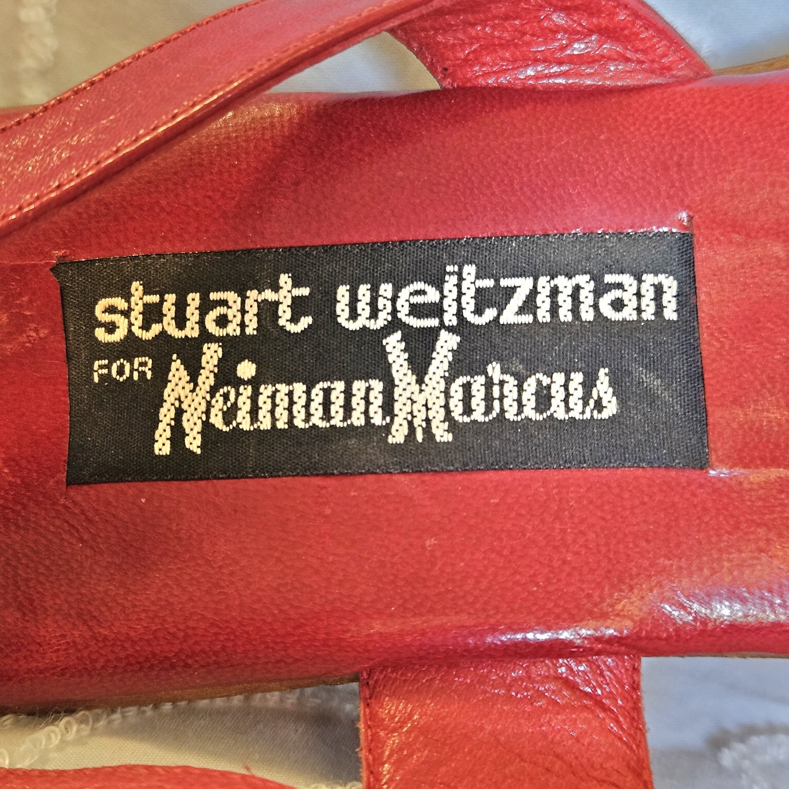 Vintage Stuart Weitzman Sandals Womens 9AA Red Leather Multicolor Strappy Sling