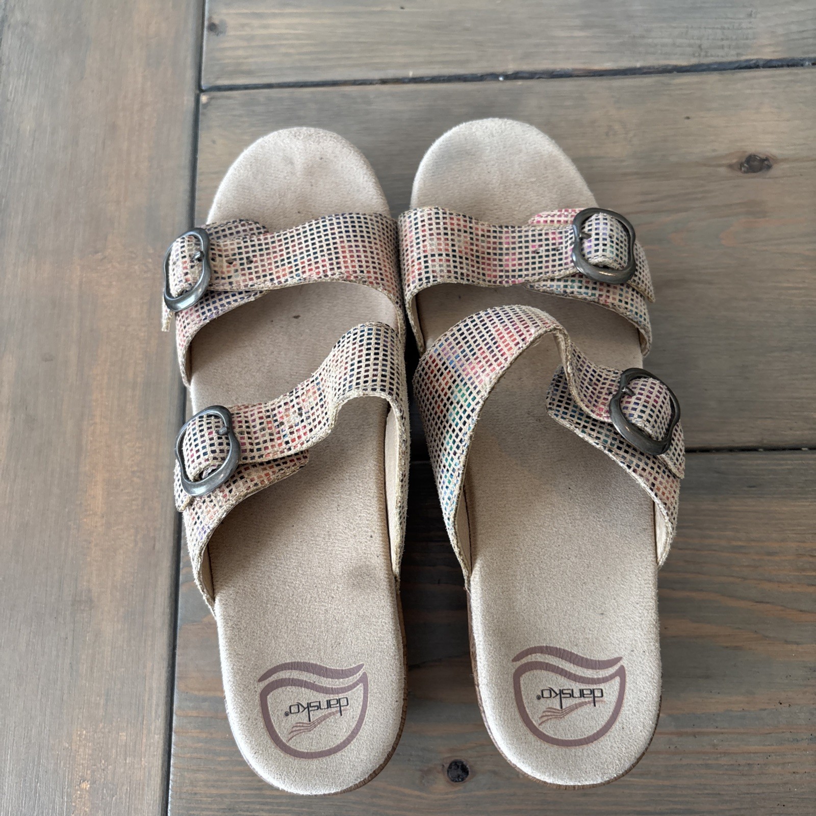 Dansko Sophie Sandals Women’s 9 EU 40 Textured Stained Glass Slide Heels Buckle