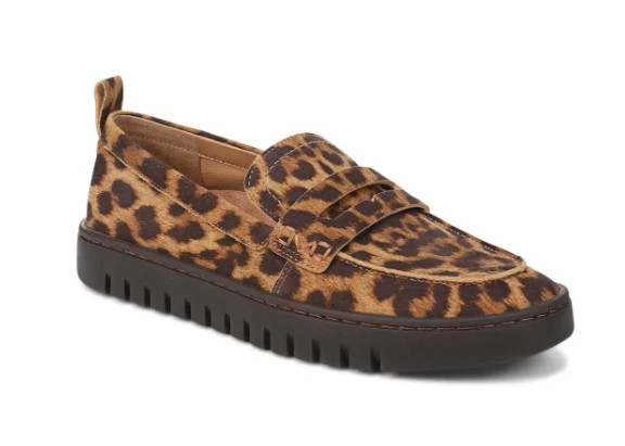 VIONIC Uptown Loafer Tan Leopard Print Suede Color, New, All Size