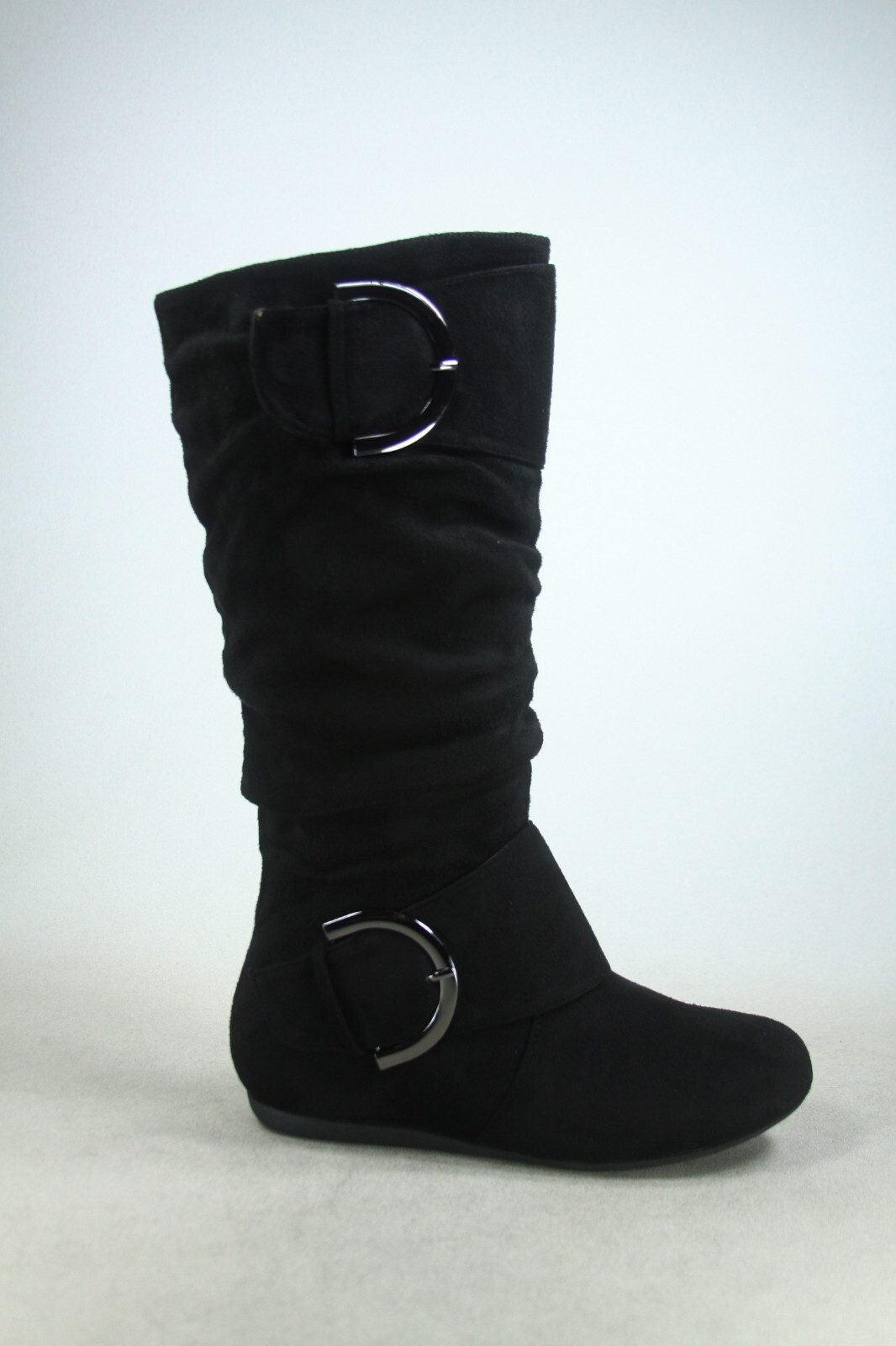 Women’s Flat Heel Buckle Side Zip Wide Calf Mid Calf Round Toe Boots Shoes NEW