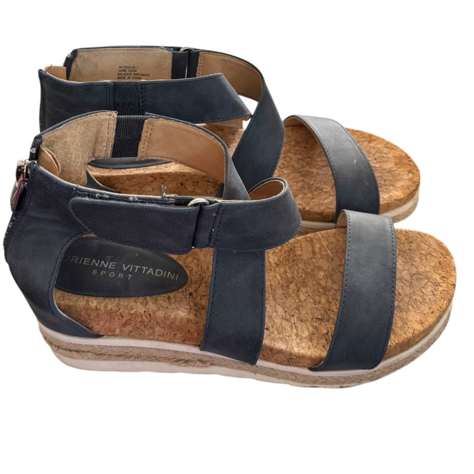 ADRIENNE VITTADINI ~Size 7.5~ Cecilia-1 Sporty Wedge Faux Leather Blue Sandals