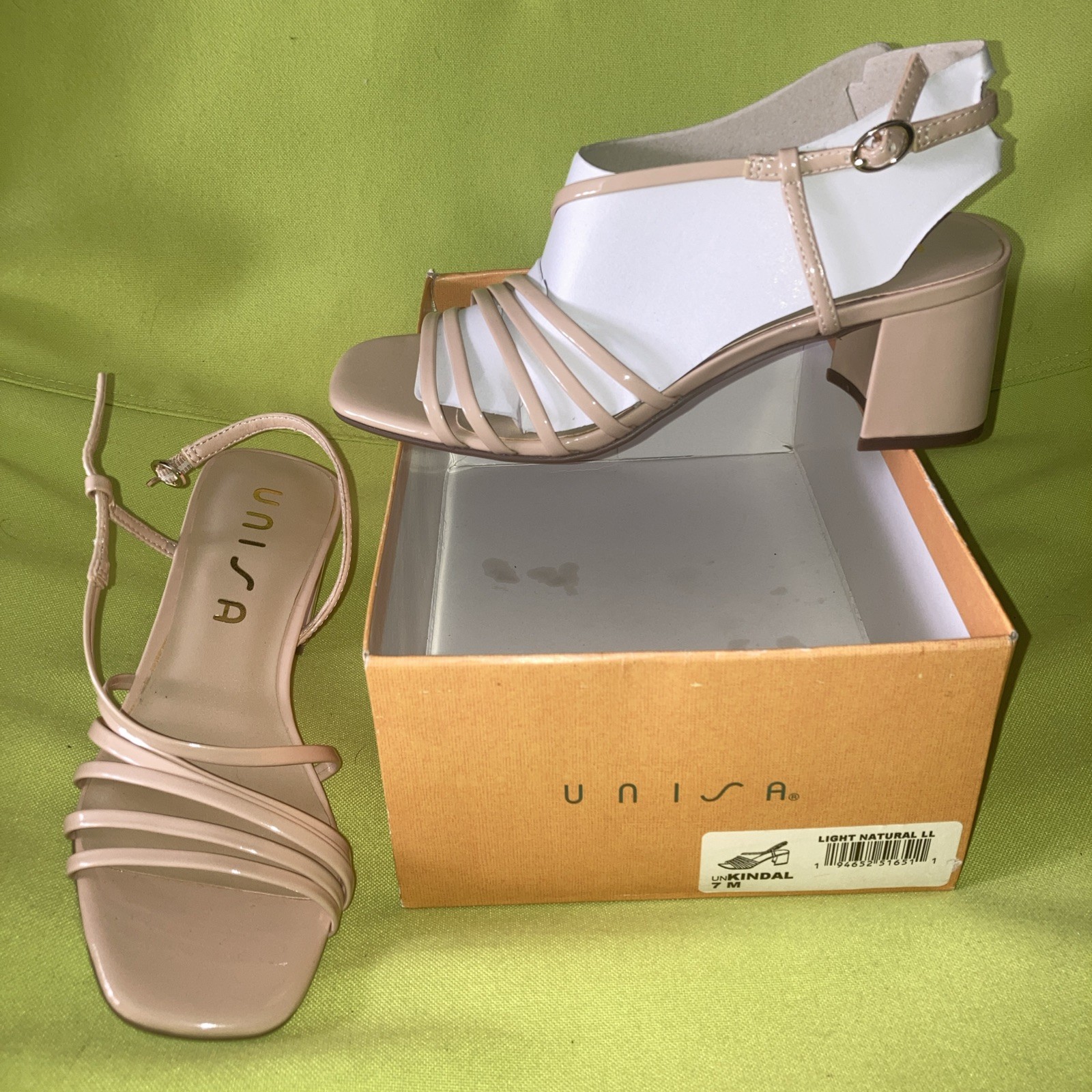 Unisa Women’s Vegan Leather Sandals Size 7M Pink Nude Color Buckle Straps Heel