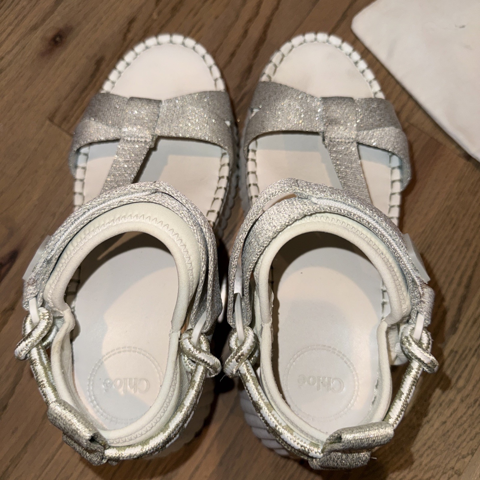 Chloe Womens Wedge Heel Platform Ankle Cross Strap Sandals White Silver Size 39