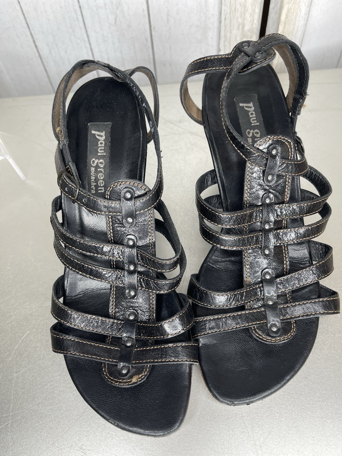 Paul Green Shoes Womens Brown Black Leather Strappy Heels UK 4.5 Size US 7