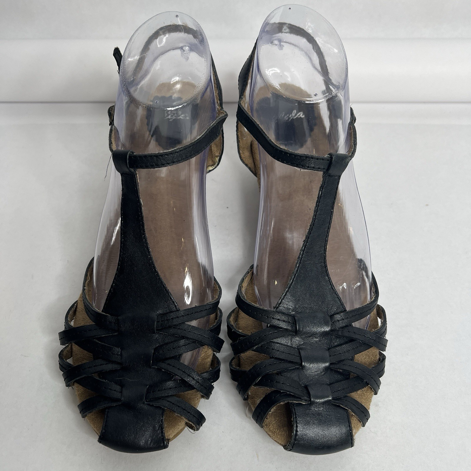 Nyla Leather Navy Dress Strappy Sandal Size 9 Woven Wedge Heel