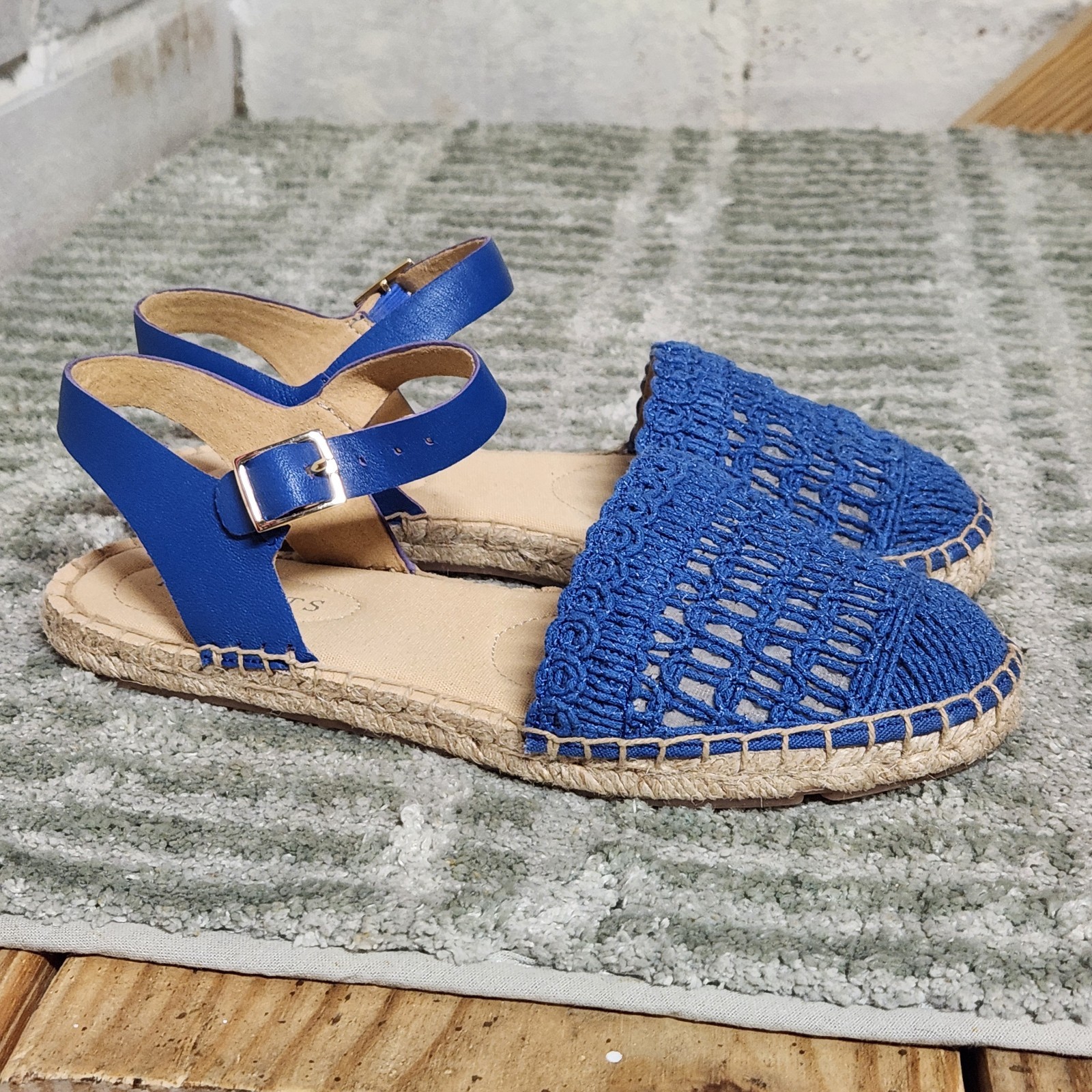 Talbots Spring Bright Blue Izzy Corded Espadrille Sandles Flats SZ 5.5 M Woven