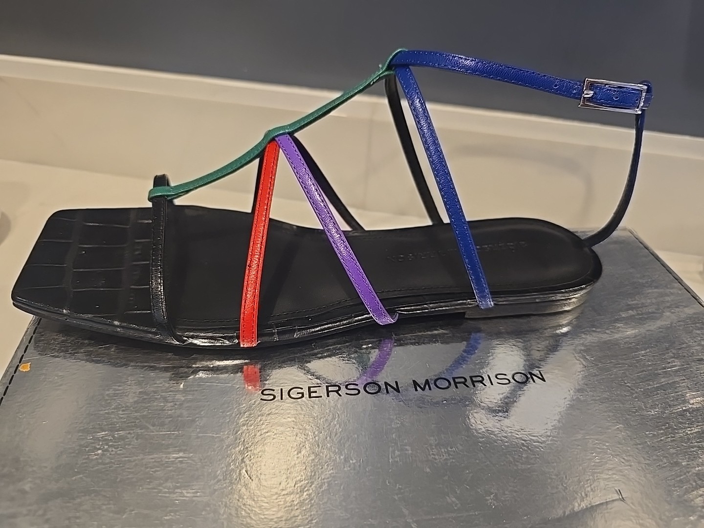 Sigerson Morrison Fedora Multicolor Leather Strappy Sandals BLK IT 40 9 1/2 10