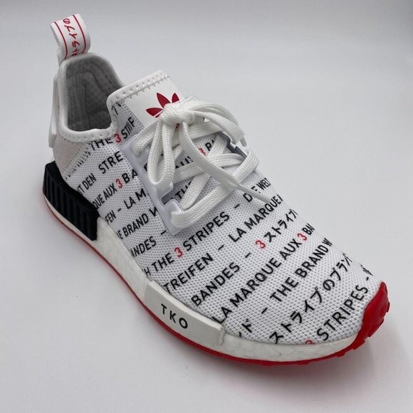 Adidas NMD R1 White Black Red Primeknit Boost Sneakers Womens EH3201 New