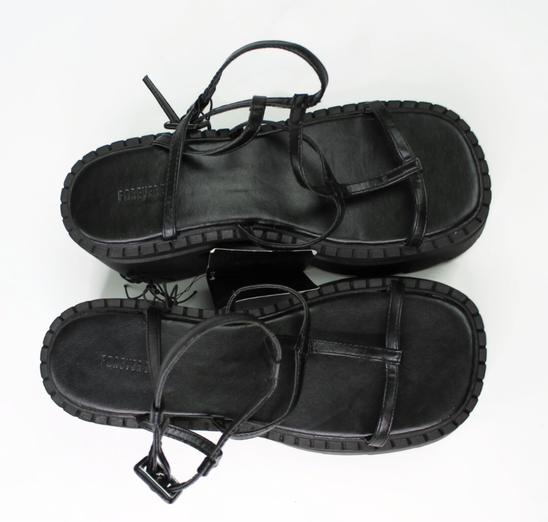 Forever 21 Black Chunky Lug-Sole Platform Sandals Shoes Sz 8 Gothic Retro Women