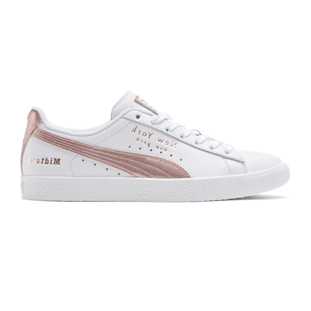 PUMA Clyde Nyc Flagship Lace Up Womens Pink, White Sneakers Casual Shoes 372311