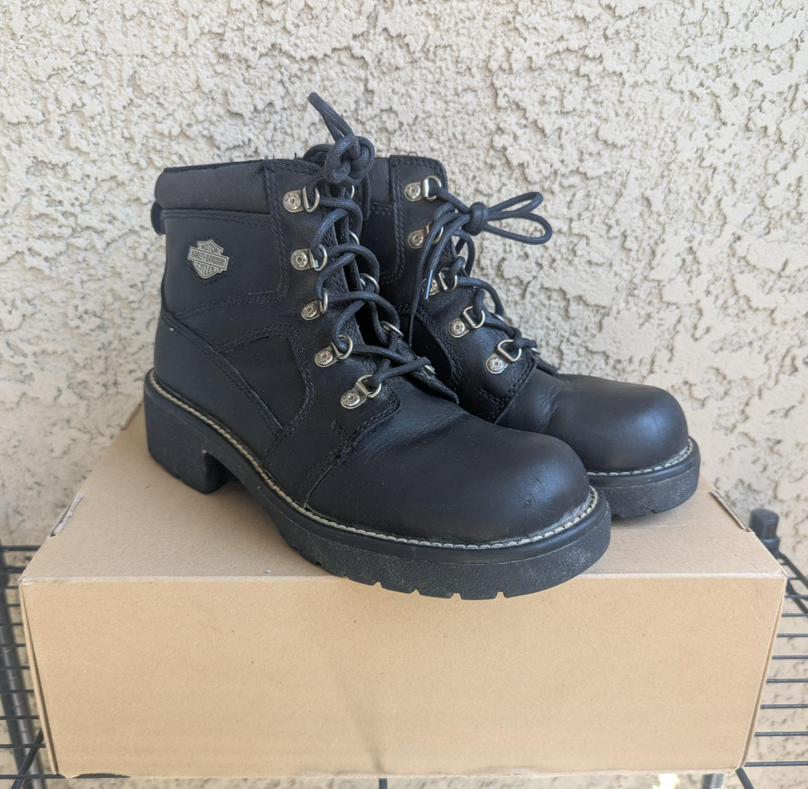 Harley-Davidson Boots Womens 9 Black Leather Ankle Zip Motorcycle Express Lane