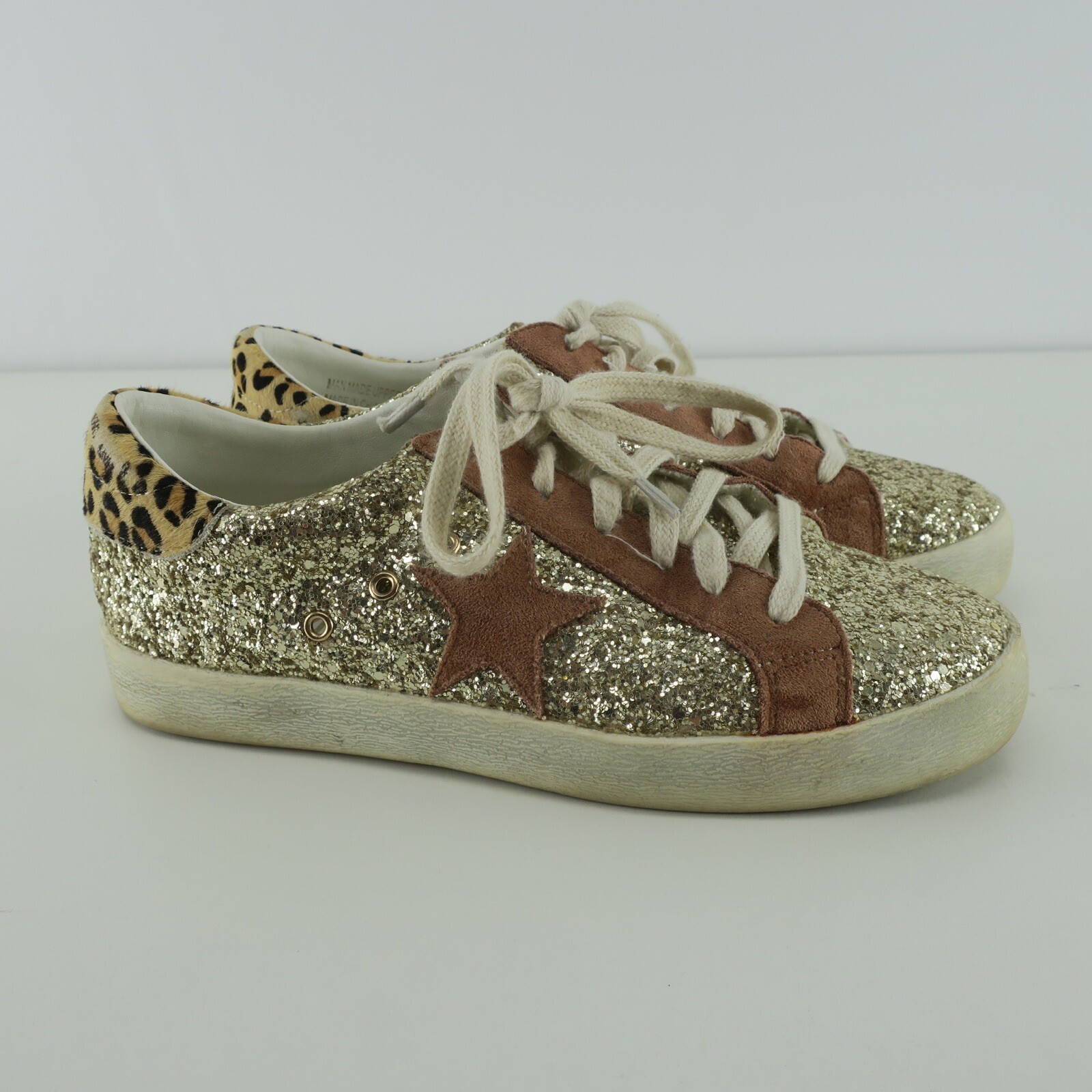 Mi.im Gold Glitter Leopard Print Star Sneakers Shoes Women’s Size 8