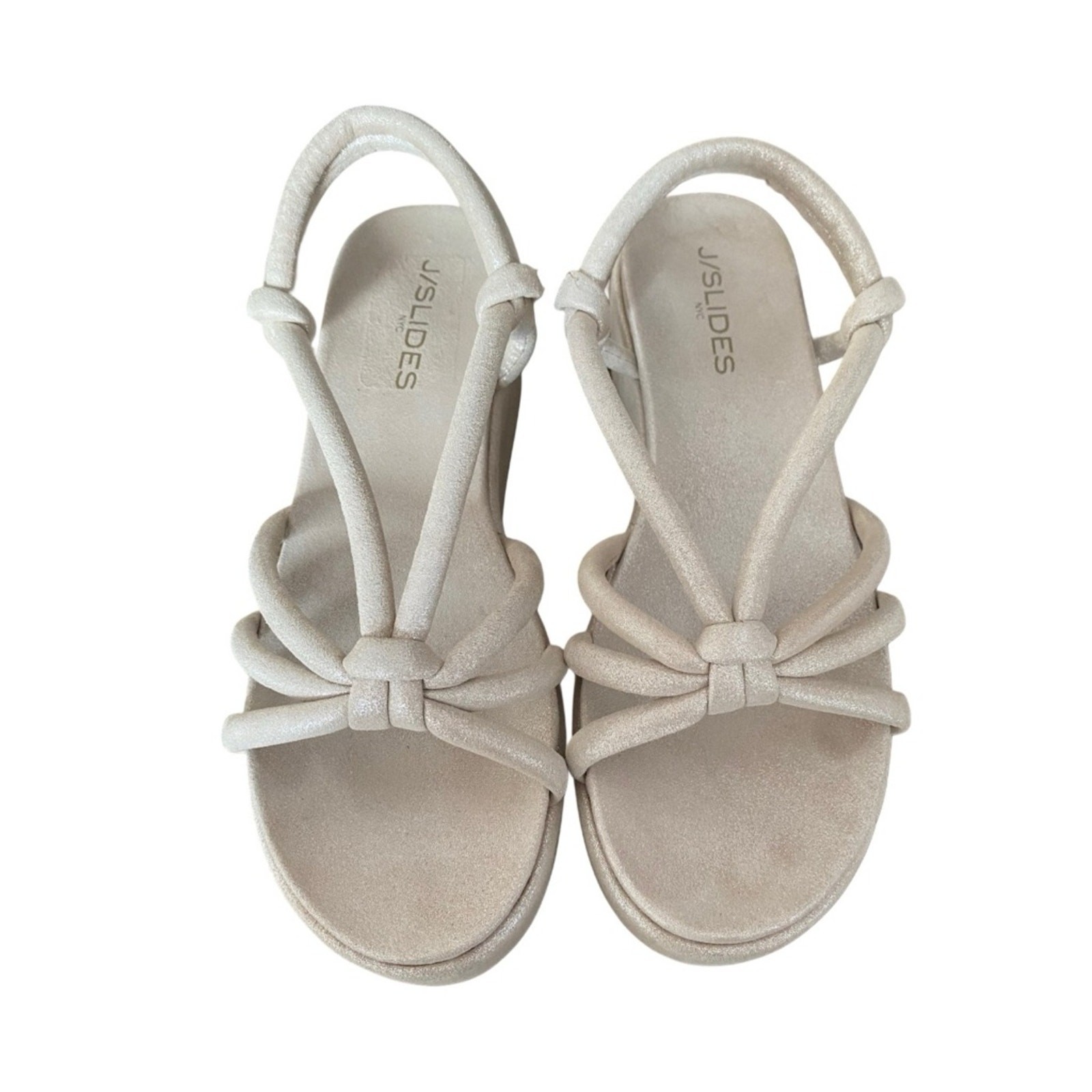 J/Slides Qayla Platform Metallic Suede Sandals Tan Silver size 8