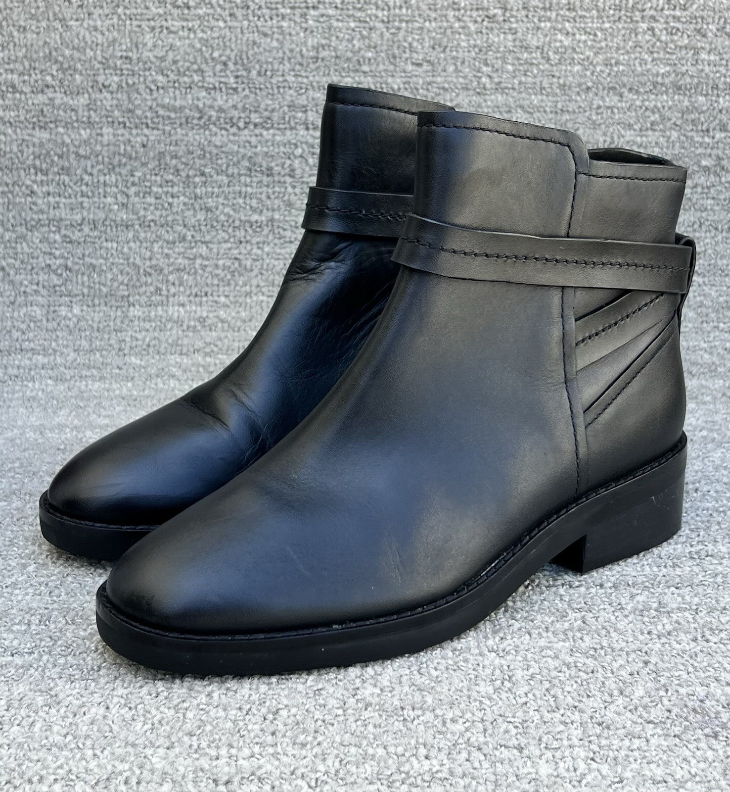 COLE HAAN Rosalyn Waterproof Ankle Strap Side Zip Black Leather Boots Women’s 7