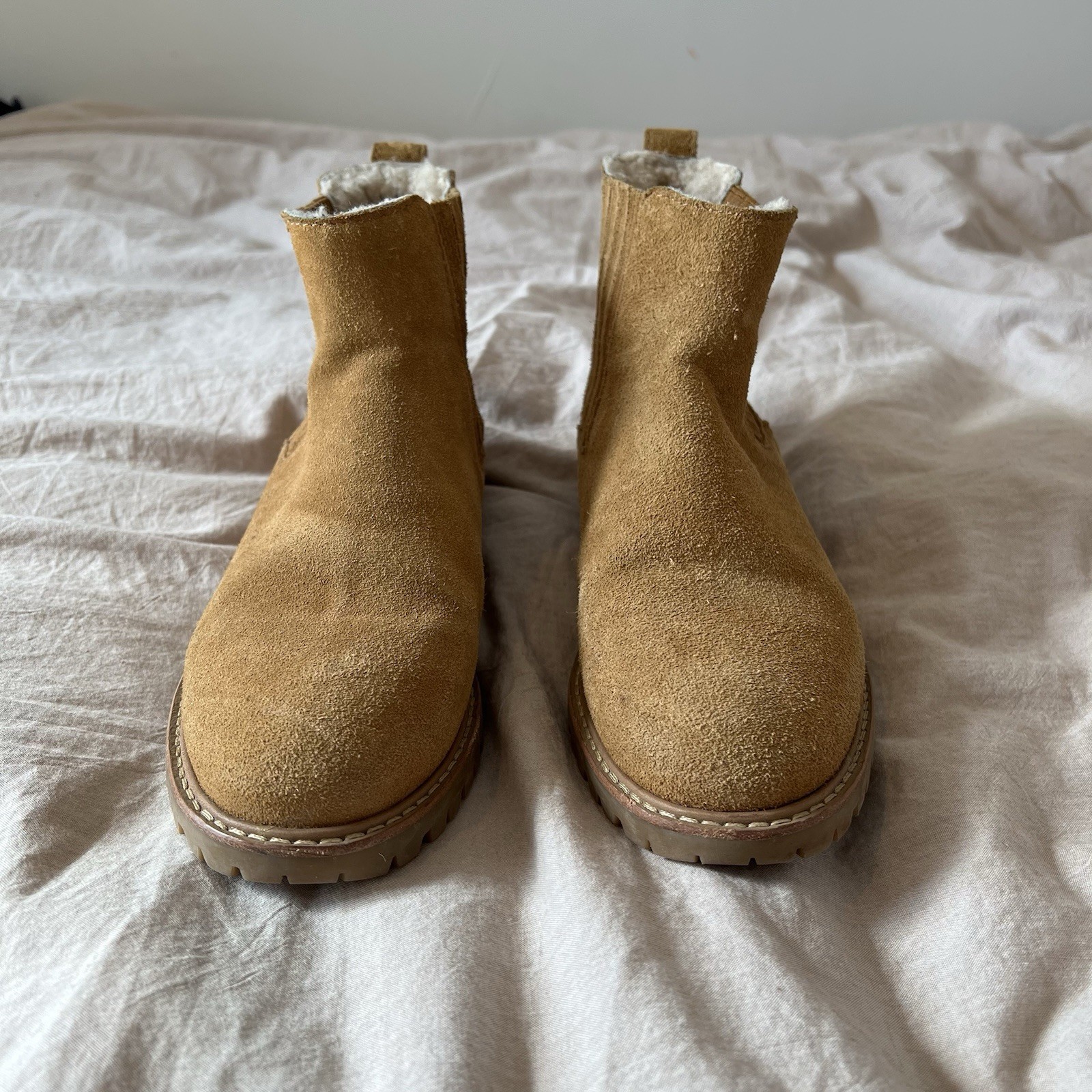 Madewell Carlin shearling suede Chelsea boot ankle booties 6.5 tan brown