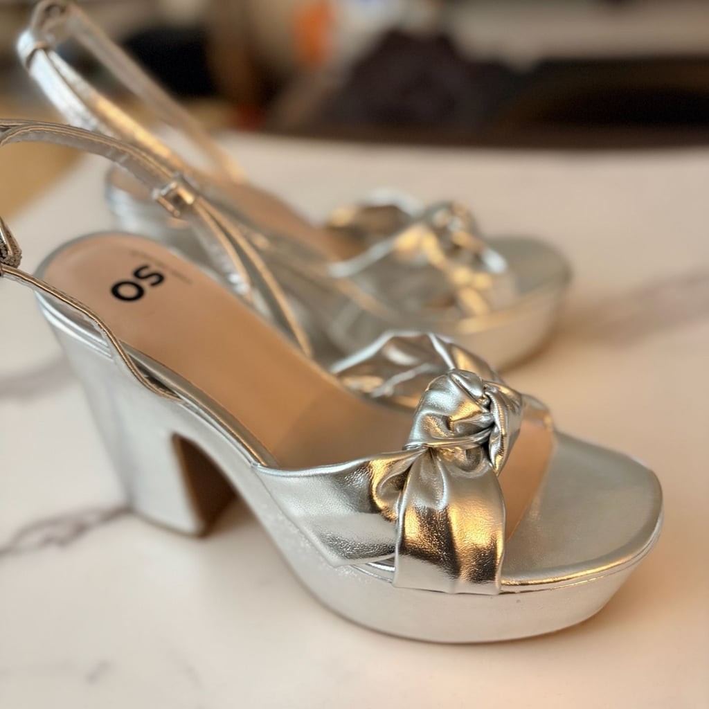 SO Violeta Metallic Silver Knot Front Platform Slingback Heels