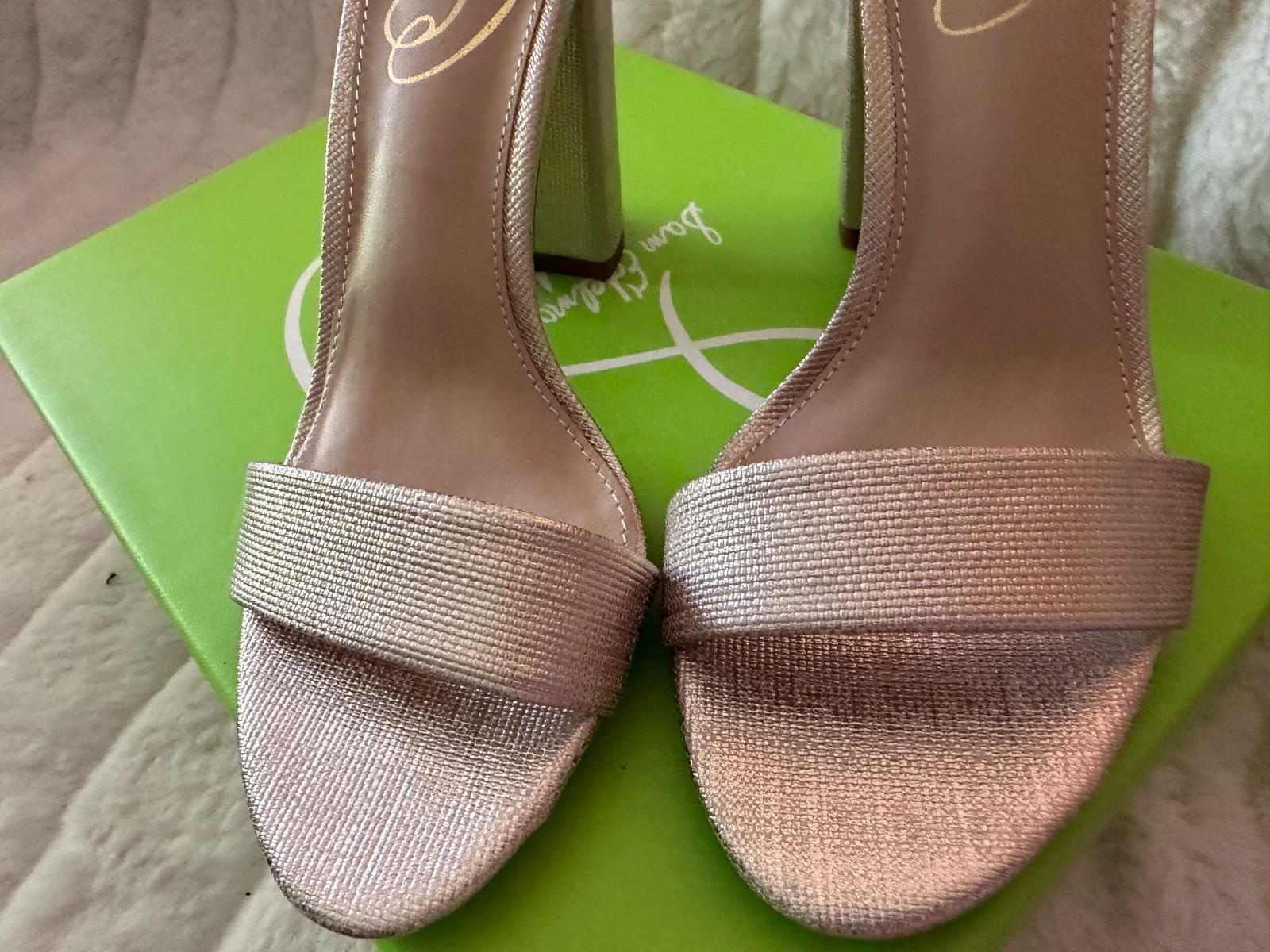 SAM EDELMAN SIZE 6 Gold Metallic Open Toe Block Covered Heel Ankle Strap NWB