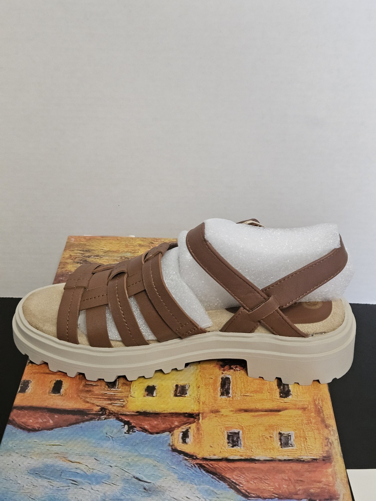Sz 6.5 – Bella Vita Women’s Loni Flat Sandal, Dark Tan Leather NIB