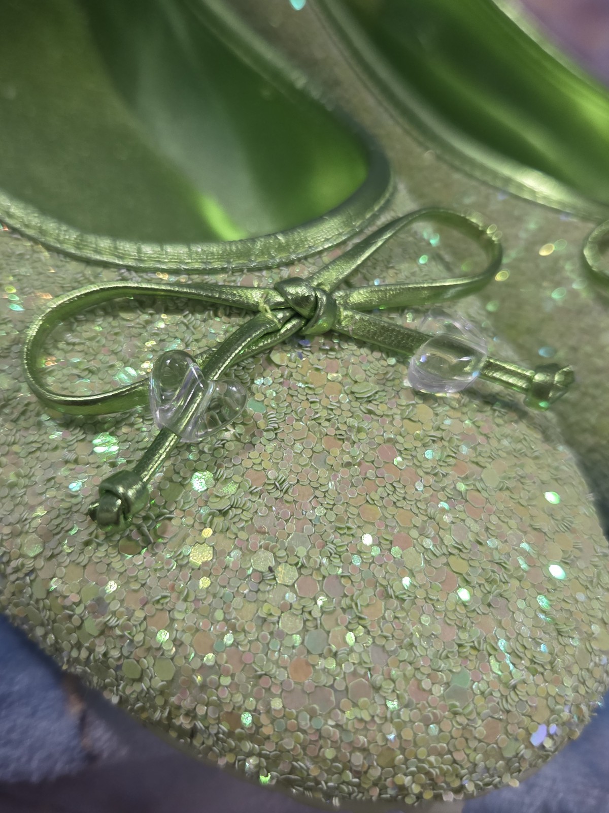 Bamboo* Green Glitter Sparkling Heart Bow Flats Shoes Women Size 8