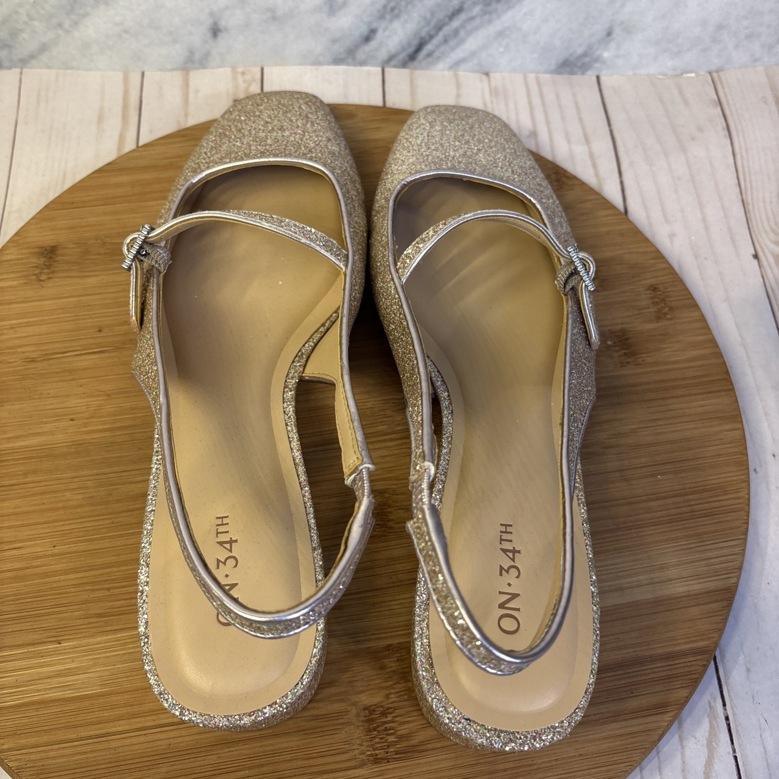 On 34th Women’s Amelia Buckled Slingback Pumps Rose Gold Glitter 11 M