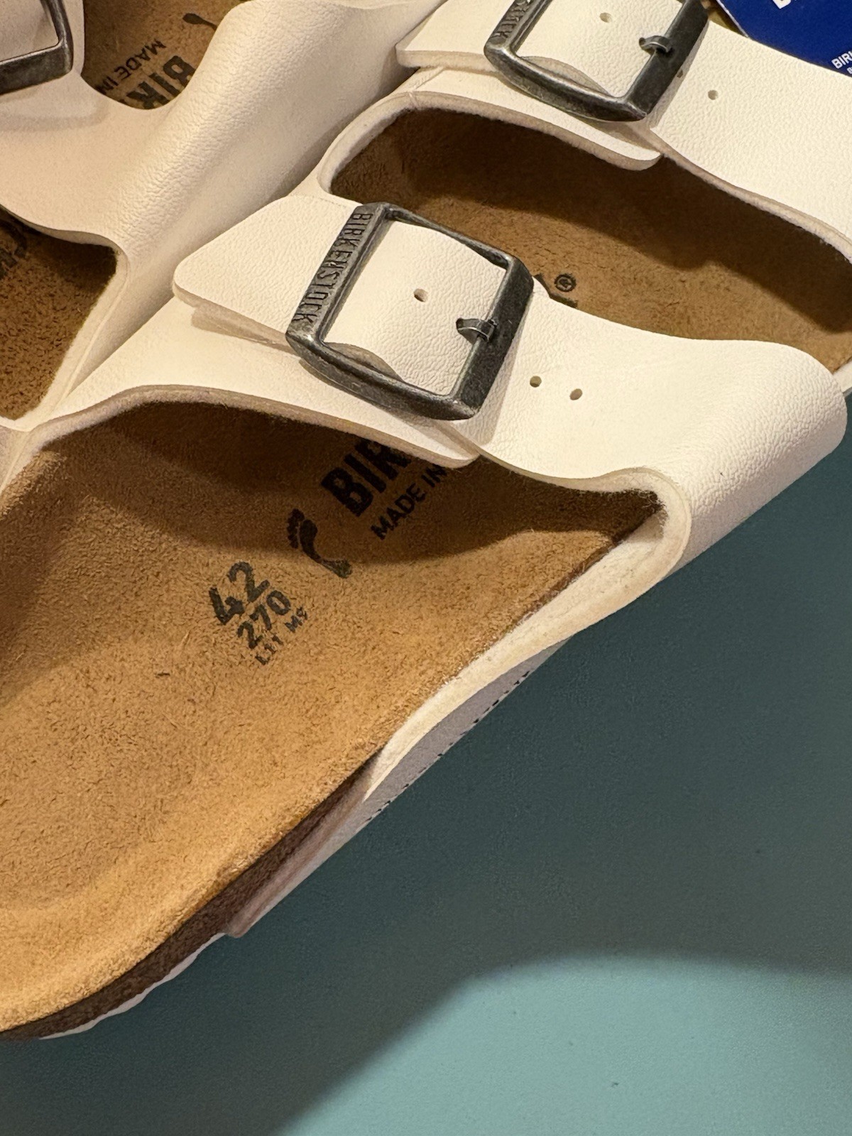 Birkenstock Arizona White 2-Strap Adjustable Buckle Slide Sandals EU 42