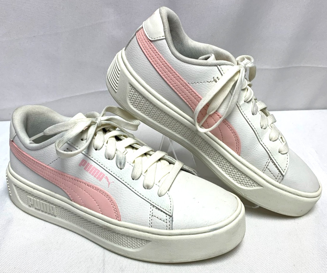 Women’s Puma Smash Platform V3 Sneakers White / Pink Tennis Sneaker Shoe Size 9
