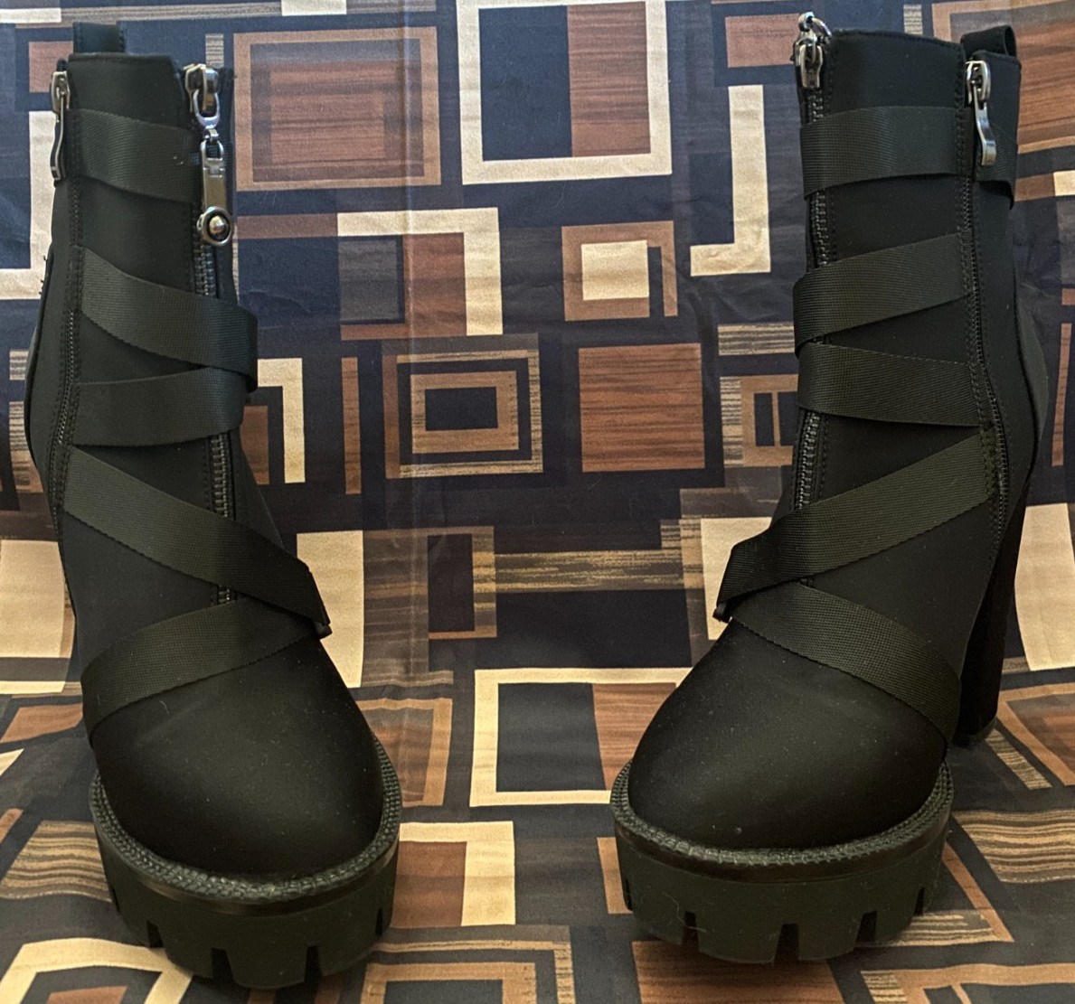 WETKISS Black Chunky High Heeled Platform/Combat Ankle Boots Size 9
