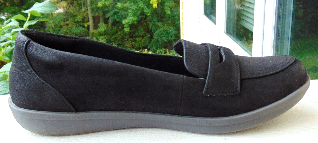 Clarks Cloudsteppers Ayla Form Penny Loafers Black Womens Vegan Suede Shoes~ 7 W