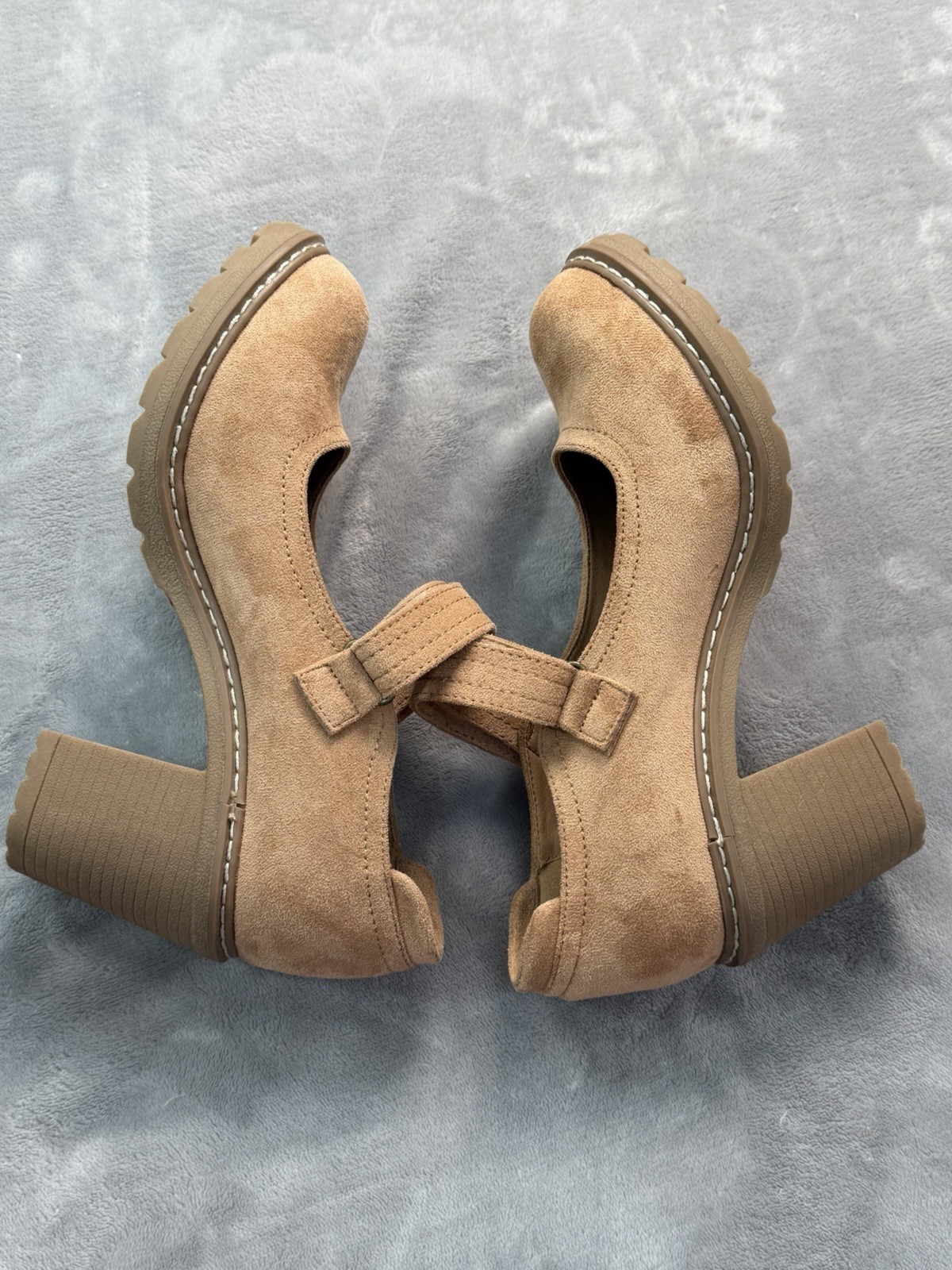 Corkys Camel Suede Mary Jane Heels Round Toe Hook & Loop Ankle Strap US 9