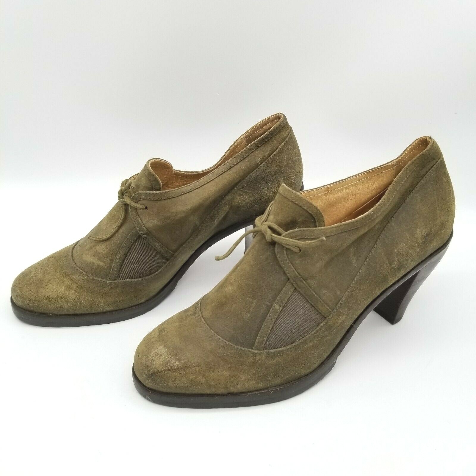Farylrobin Womens Olive Leather Lace Up Heel Ankle Booties Sz 8