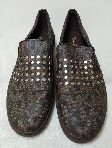 Michael Kors Gold Stud Casual Slip On Sneakers 8 M, Brown on Brown