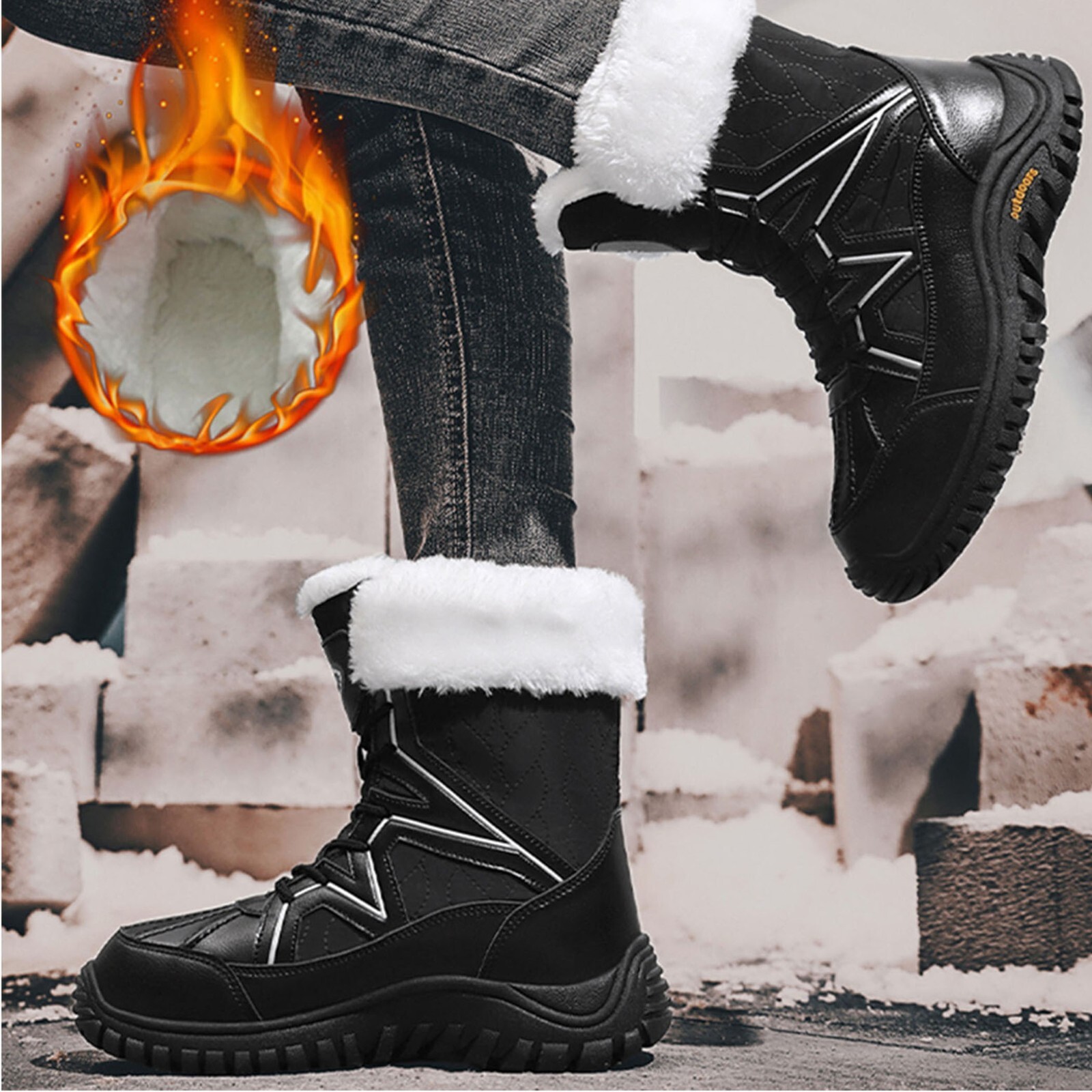 Women’s Mid-Calf Winter Snow Boots Faux Fur Winter Shoes Outdoor Hiking Boots