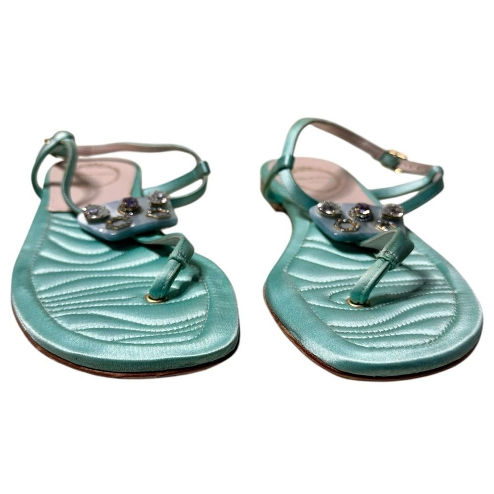Emilio Pucci Silk and Crystal Embellished Sandals Size 38 7.5