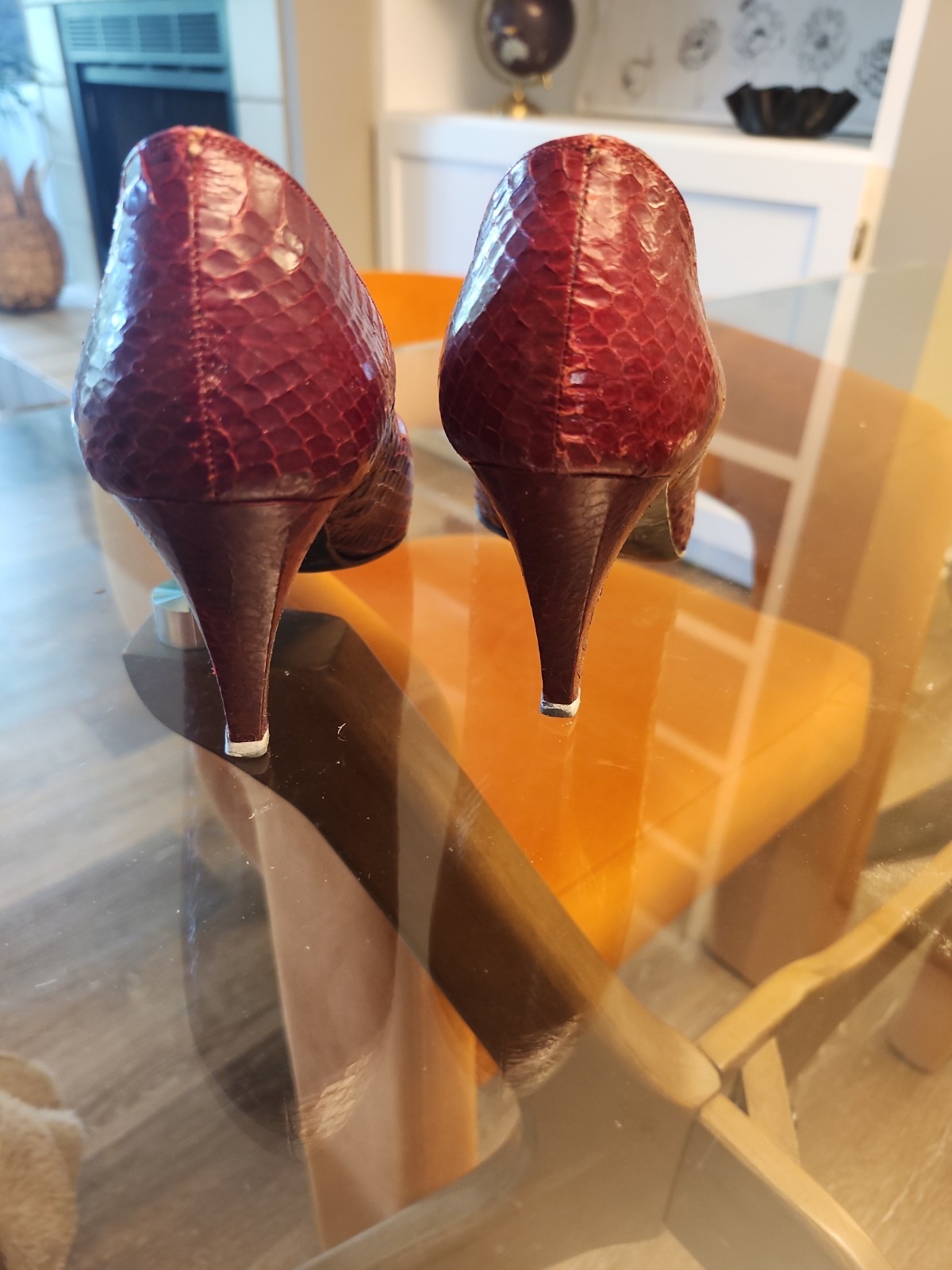 Vintage Stuart Weitzman for Martinique Red Snakeskin Heel Pumps 8.5 M