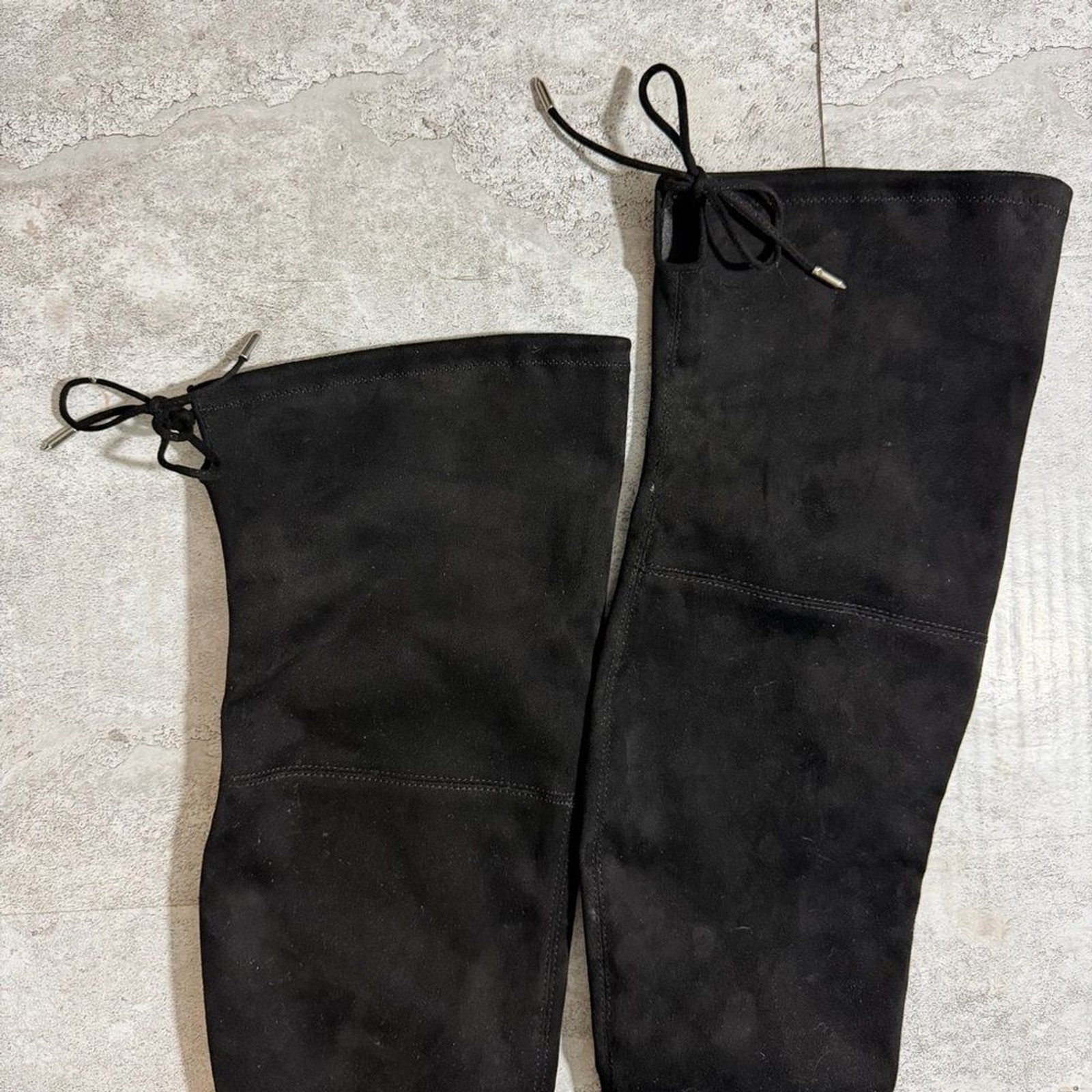 Marc Fisher Women Black Faux Suede Over The Knee Boots Low Heel Size 6M Tie Back